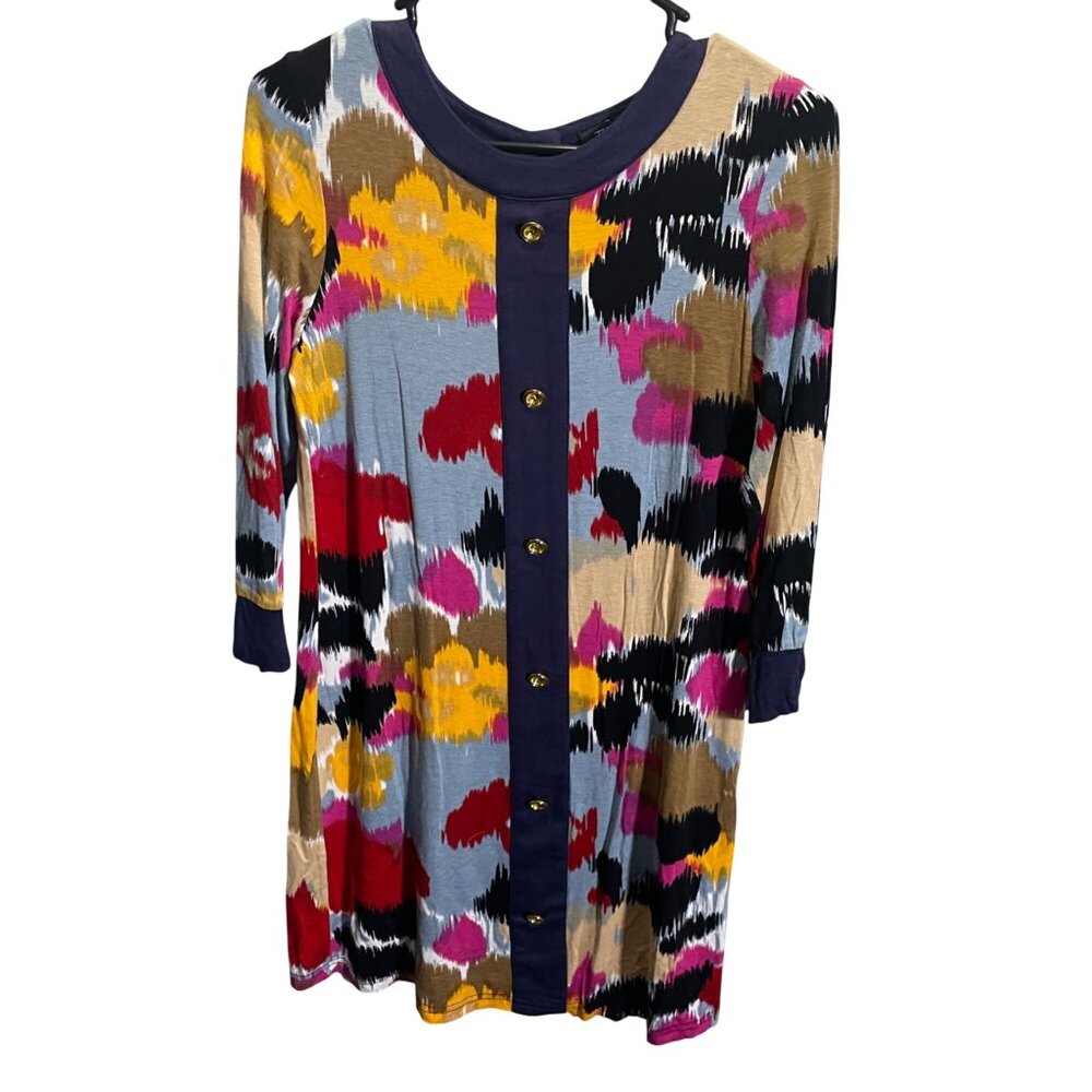 Theme Small Multicolor Abstract Button-Down Dress‎ 3/4 Sleeve
